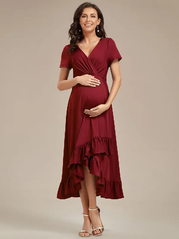 New Arrivals High Low Ruffles Wholesale Maternity Dresses Bold Silhouette