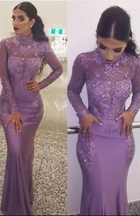 Elegant Fashion Offers Elegant High Neck Long Sleeve Prom Dresses Long Lace Appliqued  cg7713 Timeless Elegant