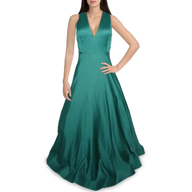 Dive Into Trendy Styles Juniors Womens Plunging Satin Formal Dress Effortless Comfort