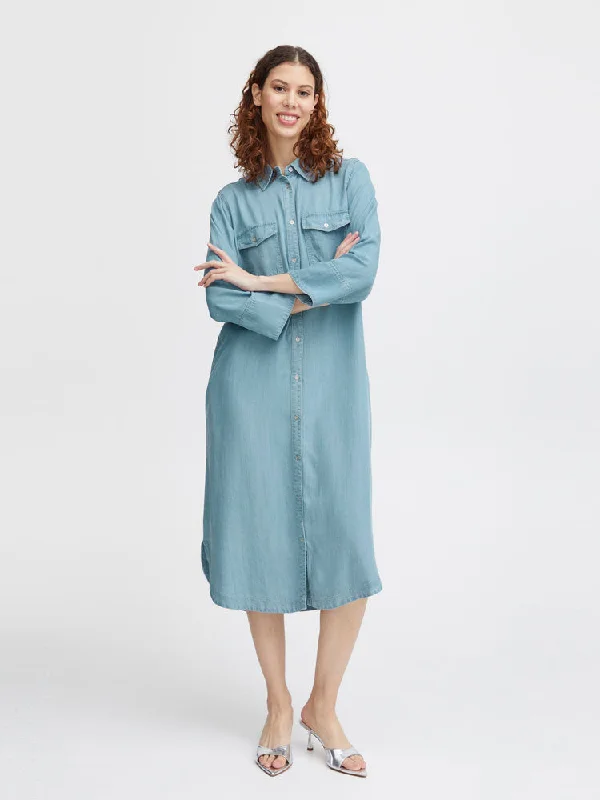 Fast Fashion Favorites B Young ByLana Shirt Dress Light Blue Denim Urban Sophistication