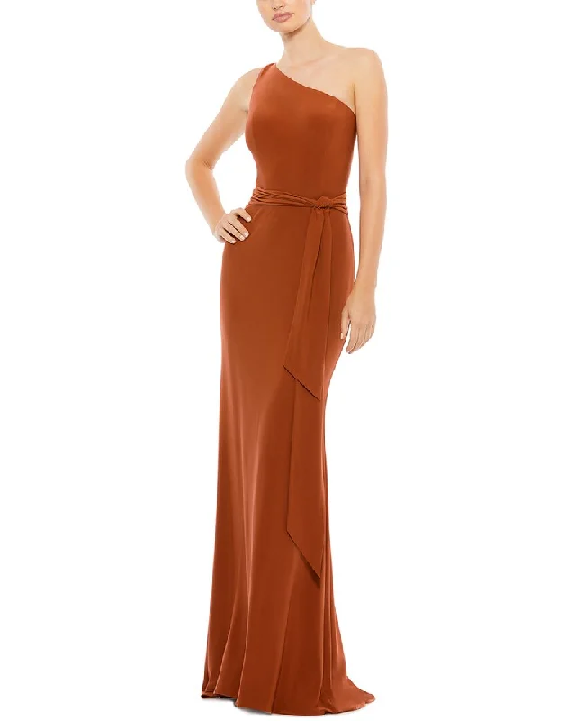 Cozy Chic Promotions Mac Duggal Jersey One Shoulder Belted Trumpet Gown Parisian Effortless Chic Style