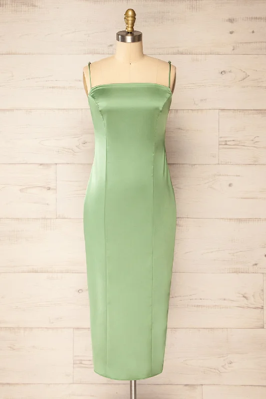 Swimwear Summer Blowout Korina Sage | Fitted Satin Midi Dress Hollywood Glam Award - Show Style