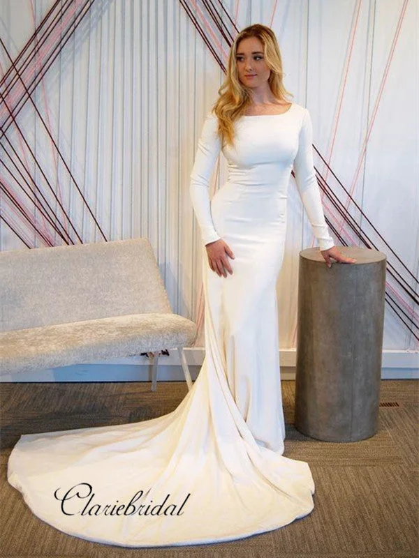 Casual Yet Chic Sales Simple Long Sleeves Wedding Dresses 2019 Spring, Popular Wedding Dresses Final Clearance