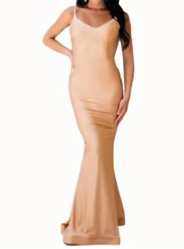 Seize Bargains Jersey Gown With Long Ruffle Train In Peach Artful Design