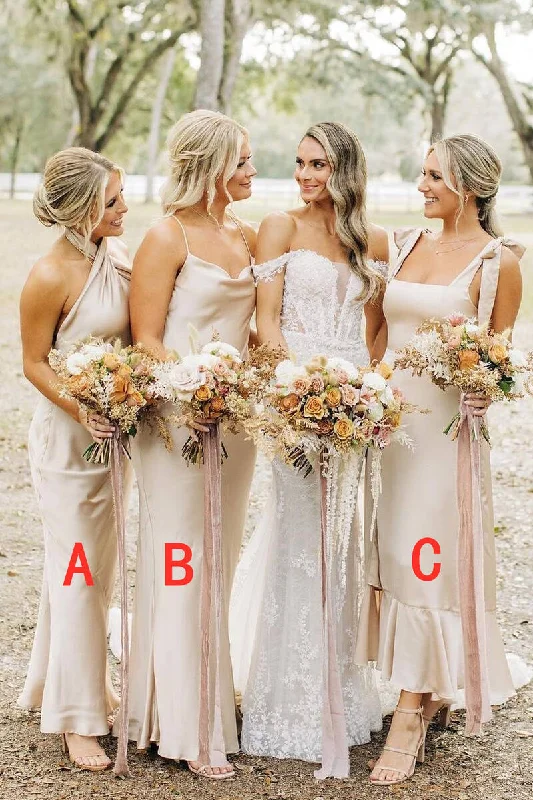 Browse Our Top Products Champagne Mismatch Bridesmaid Dress Long Silk Satin Wedding Guest Dress Limited - Stock