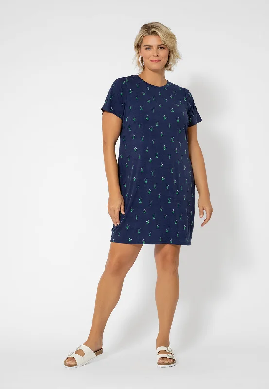 Elegant Style Leota Women's Print Short Sleeve T-Shirt Dress Blue Hollywood Glam Award - Show Style