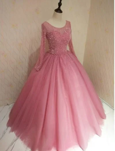 Limited Time Offers Long Sleeve Pink Sweet 16 Prom Dress,Charming Evening Dress   cg12097 Effortless Style