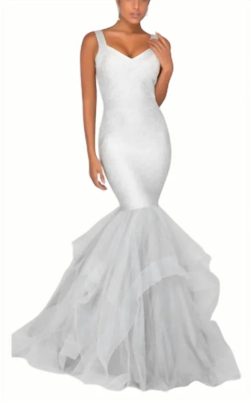 Daring Fashion Promotions Fitted Mermaid Gown In Ivory/silver Flash Sale