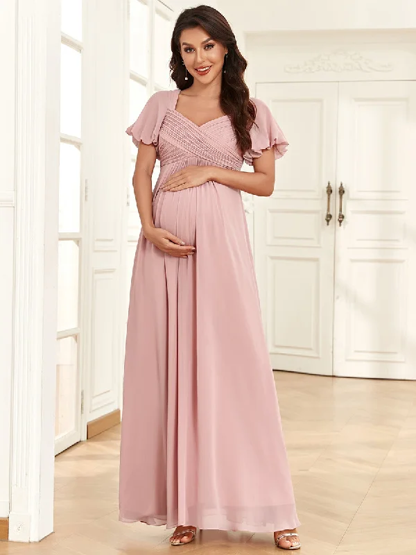 Must Haves Short Lantern Sleeves Deep V Neck A Line Wholesale Maternity Dresses Soft Textures