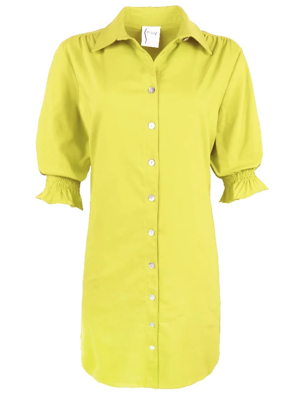 Modern Chic Discounts Miller Puff Sleeve Shirt Dress Getaway Collection - Citron Super Stretch Feminine Grace