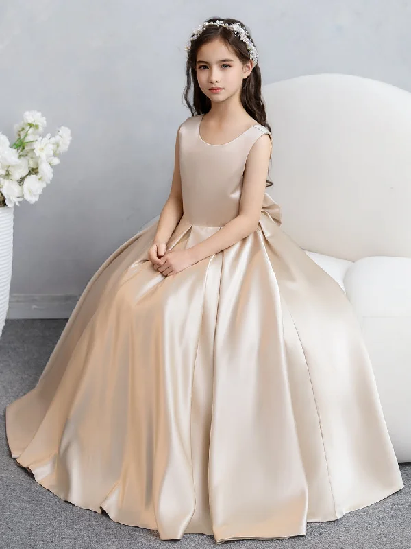 Cool Prices Crew Neck Satin Flower Girl Dresses with Bowknot Chic Allure