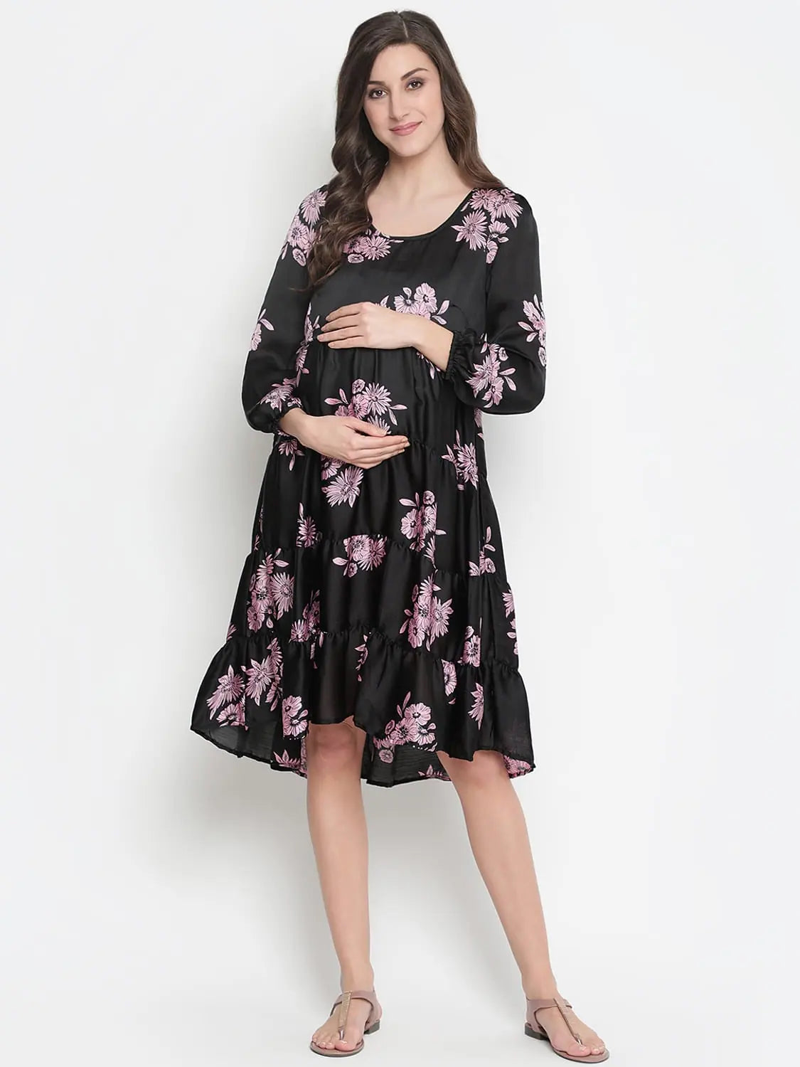 Valentine's Special Oxolloxo Supreme Black Floweratic Maternity Dress Modern Glamour