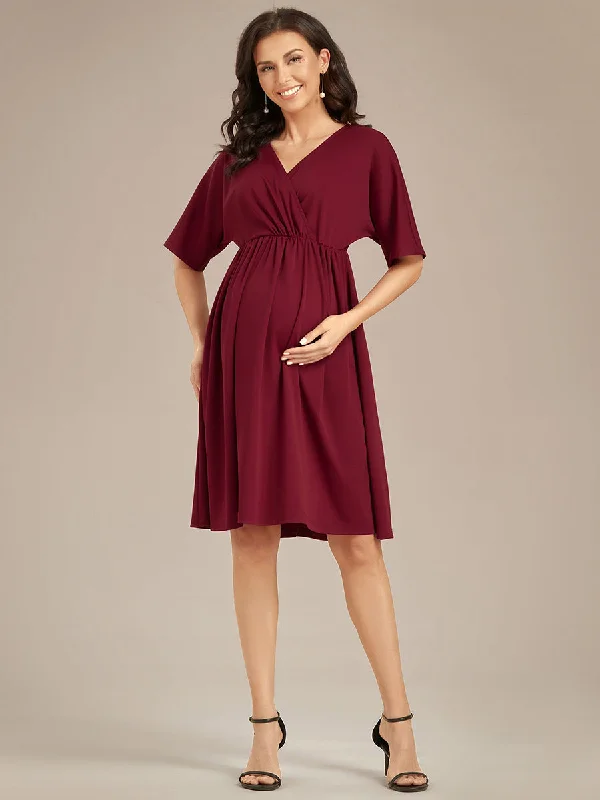 Seasonal Picks V Neck Short Pleated Wholesale Maternity Dresses Artful Design