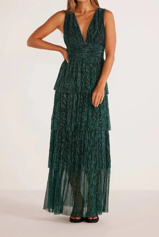 Limited Stock Astrid Tiered Gown In Emerald Romantic Flair