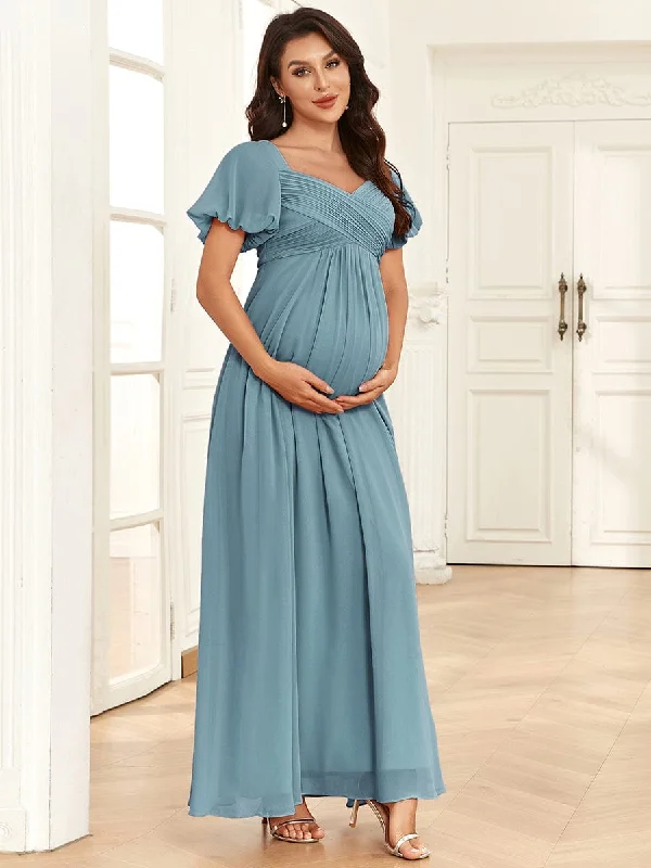 Big Discounts Chiffon Pleated V-Neck Tie-Back A-Line Maternity Dress Classic Appeal