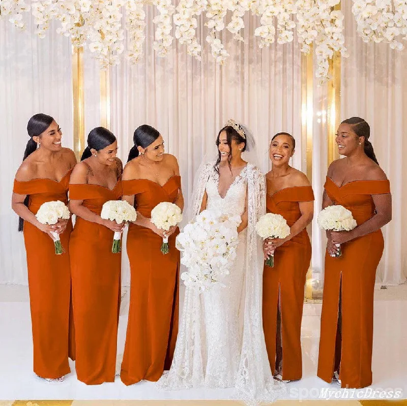 Playful Fashion Offers Cheap Bridesmaid Dresses Burnt Orange Mermaid off Shoulder high Slit Dress Effortless Comfort