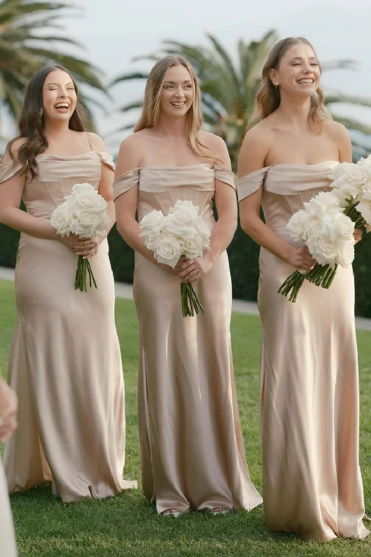 Best Sellers Off the Shoulder Champagne Long Bridesmaid Dress Refined Look