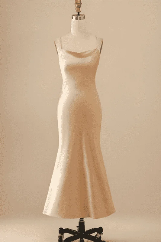 New Season Fashion Preview Sale Champagne Cowl Neck Mermaid-Style Bridesmaid Dress Boho Chic