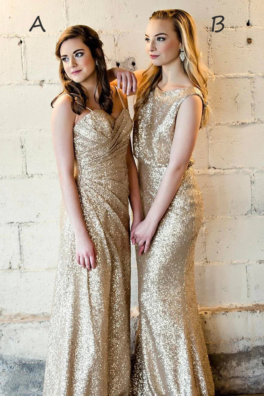 You'Ll Love Us Because Mismatch Gold Bridesmaid Dress Sequins Long Wedding Party Dress Weekend Special