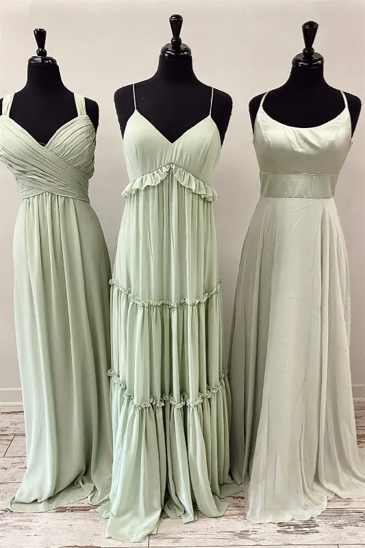 Stay Ahead In Style Dusty Sage Mismatch Long Bridesmaid Dress Art Deco Geometric Pattern Look