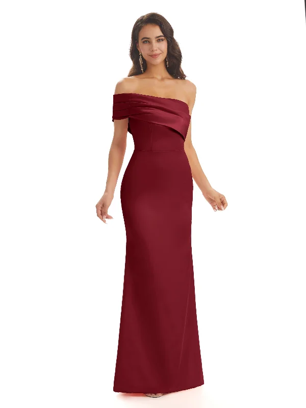 Limited Time Deal Soft Satin Sexy Side Slit One Shoulder Long Mermaid Maid Of Honor Dresses Grab Romantic Date - Night Styles Now