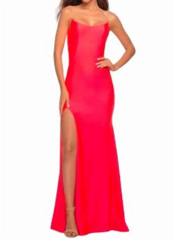 Budget Saver Neon Coral Gown Subtle Sophistication