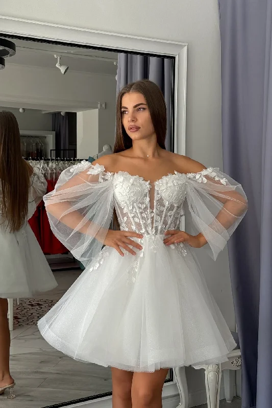 Limited Time Special Offer Off the Shoulder Tulle Lace Cute Mini Wedding Dresses, Homecoming Dresses, Birthday Dresses, Mini Dresses Luxury Style