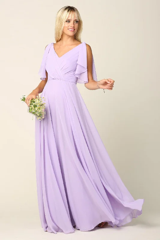 Hot Picks Long Formal Flutter Sleeves Bridesmaids Dress Flowy Fabric