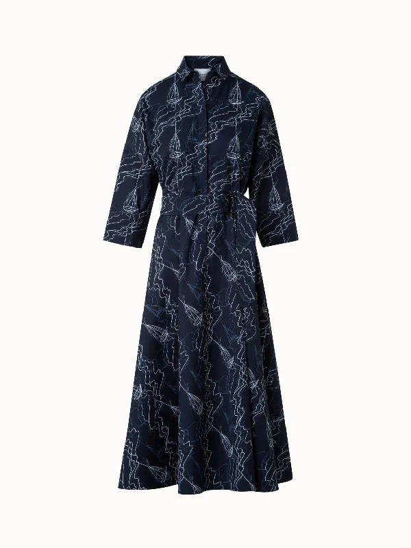 Effortless Style, Endless Impact Midi Shirt Dress in Cotton with Sailboat Print Fashion-Forward Style