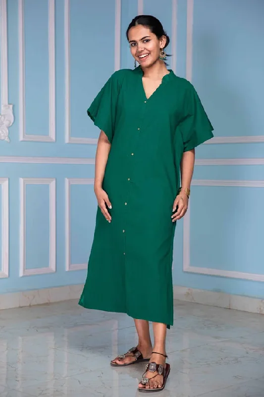 Street Style Discounts Gorgeous Green Kaftan  Shirt Dress Effortless Comfort