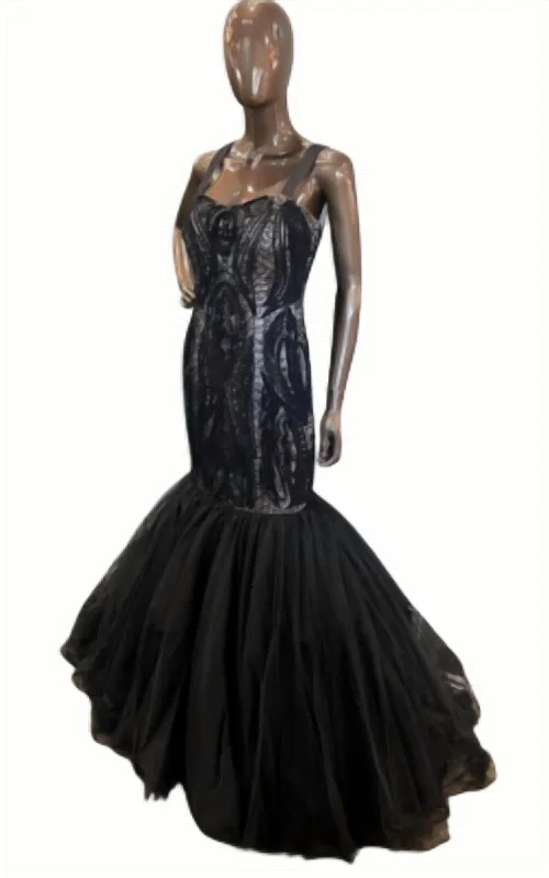 New Arrivals Lm Collection Lace Mermaid Gown In Black/nude Bold Silhouette