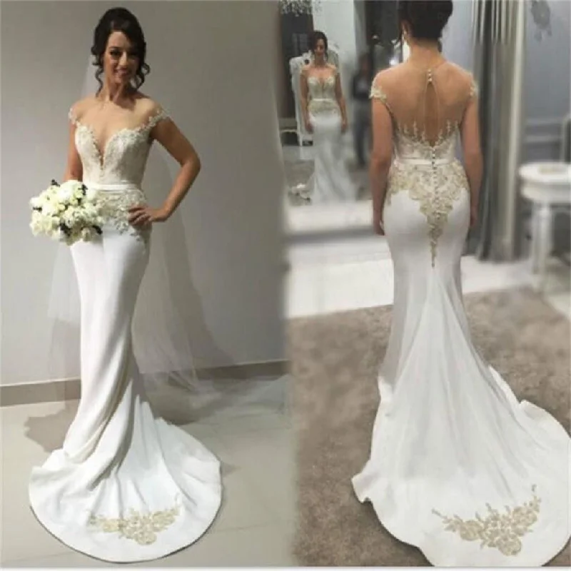 Edgy Fashion Deals Sexy Mermaid Sweetheart See-through Back Simple Formal Chapel Train  Wedding Dresses, PD0277 Casual Elegance