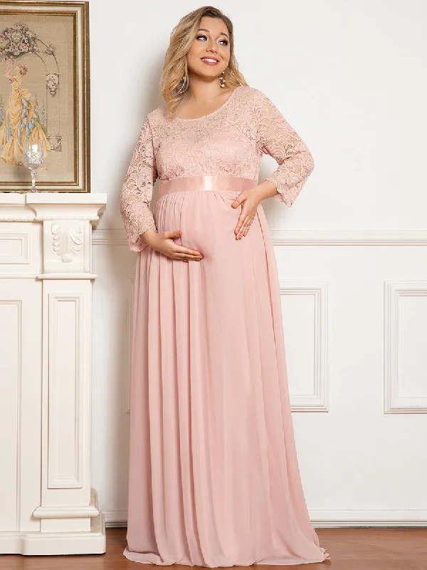 Browse Our Top Products Round Neck Plus Size A-Line Floor-Length Wholesale Maternity Dresses Graceful Drape