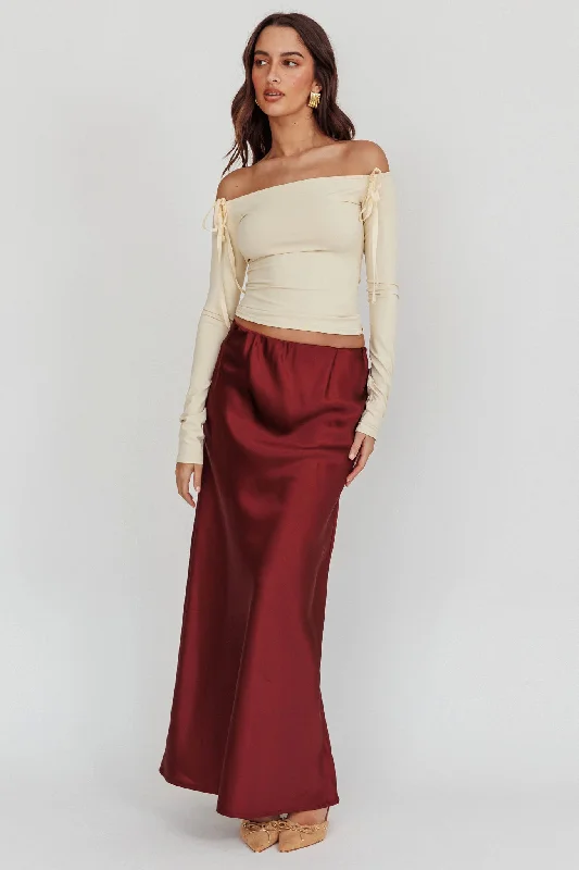 Luxury Casual Deals Cherubim Satin Maxi Skirt Wine Effortless Grace