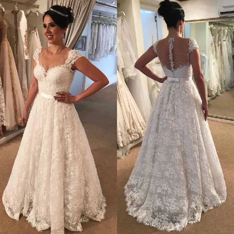 Stylish Deals A-Line Cap Sleeves Lace Elegant Fall Wedding Dresses, Free Custom High Quality Bridal gown, WD0202 Refined Look