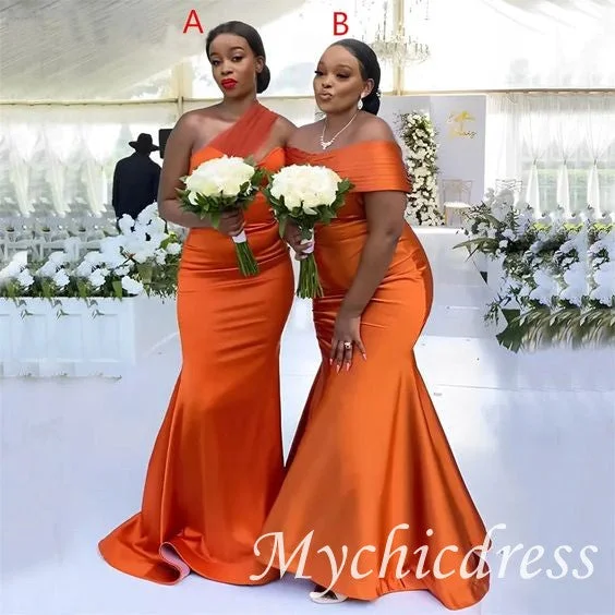 Huge Markdowns Mismatched Long Burnt Orange Wedding Bridesmaid Dresses Mermaid Hollywood Glam Award - Show Style