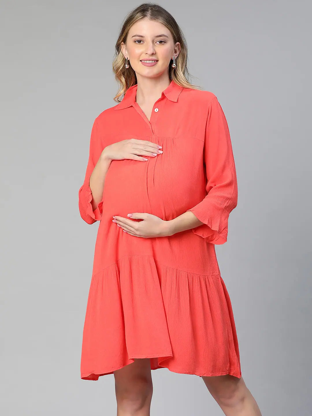 Stay Ahead In Style Right Red Collared Women Maternity Dress Cottagecore Rustic Charm Style