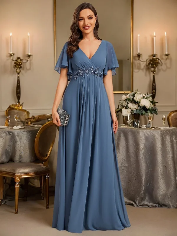 Holiday Glam Darnika short sleeve chiffon evening or bridesmaid dress Feminine Grace