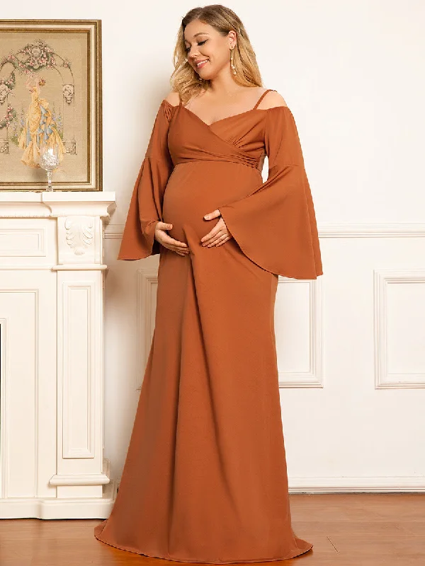 Clearance Sale, All Cheap Long Ruffles Sleeves Fishtail Wholesale Maternity Dresses Vintage Elegance