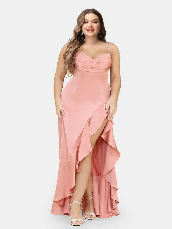 Style Revolution A-Line/Princess Spaghetti Straps Sleeveless Plus Size Evening Dresses with Ruffles Refined Look