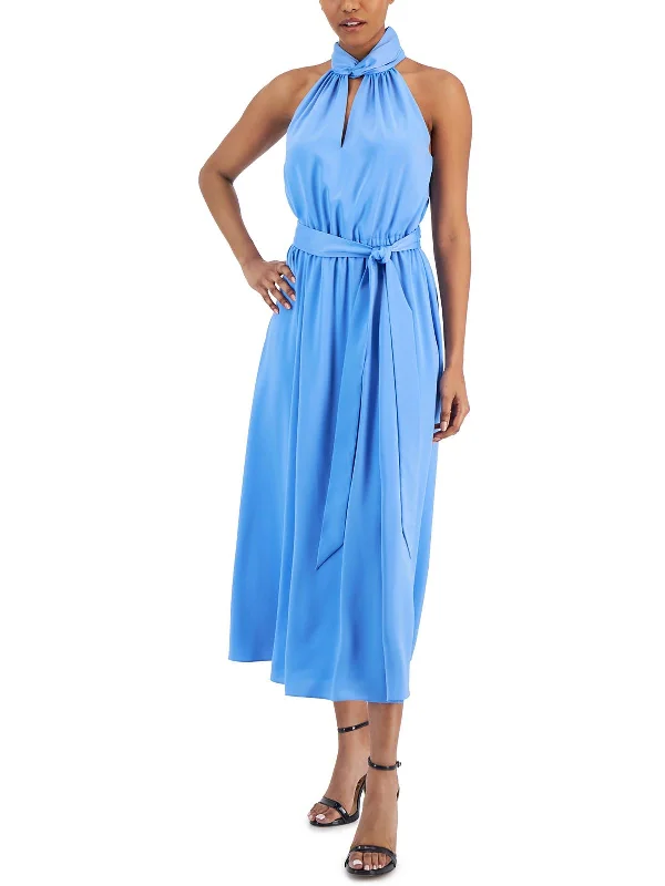 You'Ll Love Us Because Womens Satin Halter Midi Dress Casual Weekend Relaxed Style