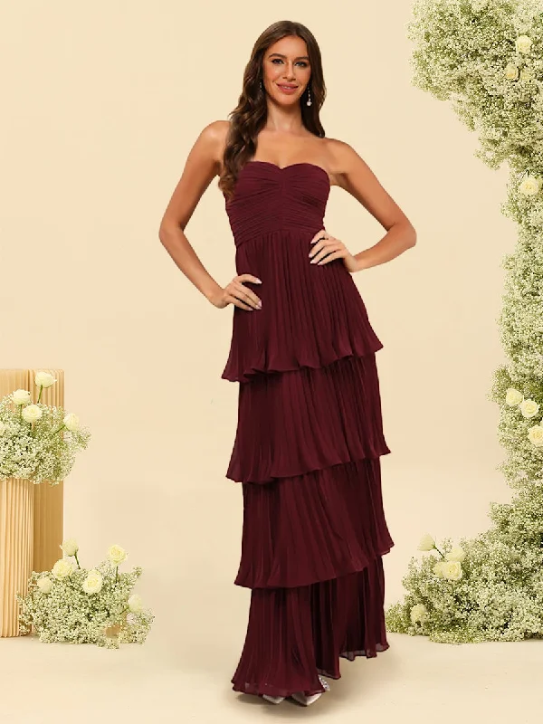 Style Upgrade A-Line/Princess Strapless Floor-Length Bridesmaid Dresses With Ruffles Chic Urban Fashion Look