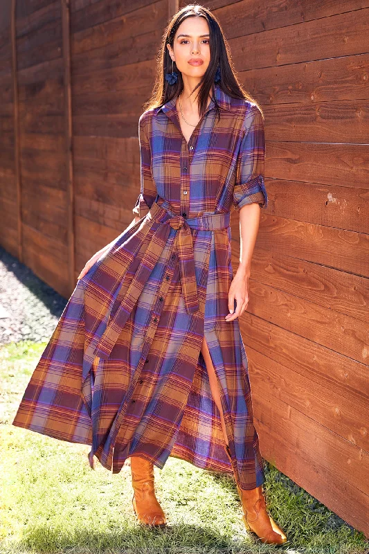 Feminine Style Promotions Laine Shirt Dress Brushed Plaid Ethnic Cultural Event Wear