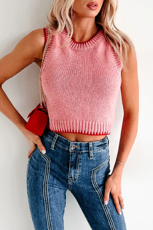 Edgy Fashion Deals Sending You Hugs Sleeveless Knit Top (Blush/Red) Rustic Countryside Charm Look