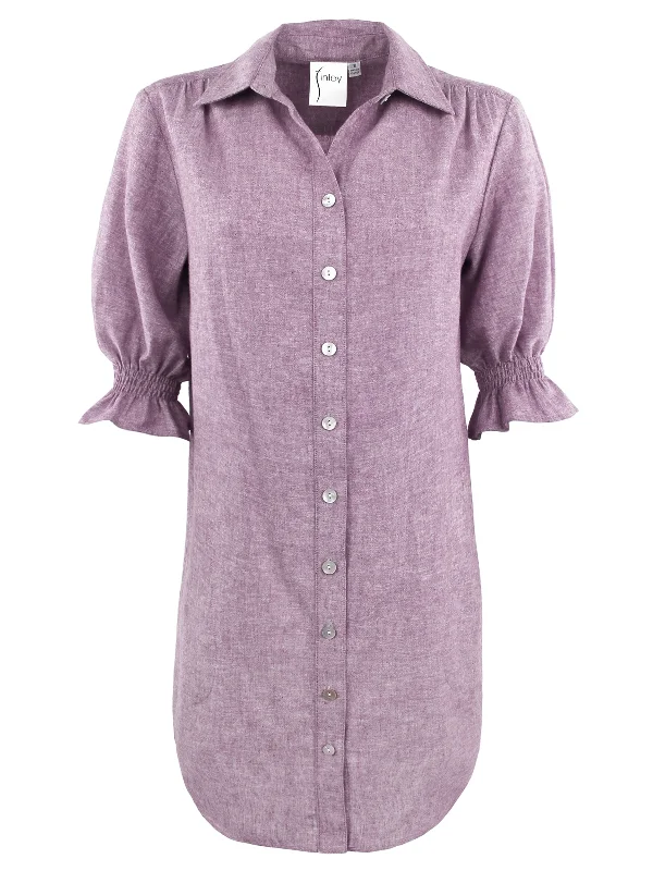 Classic Chic Deals GAMEDAY! Miller Puff Sleeve Shirt Dress Purple Hemp/Cotton - WEB exclusive Chic Urban Fashion Look