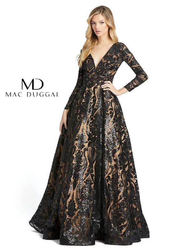 Limited Stock, Big Discounts Mac Duggal Long Sleeve Sequins Deep V Neck Ballgown Classic Timeless Elegant Style