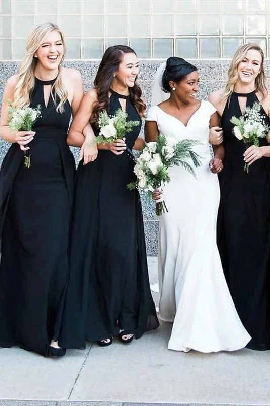 On-Trend Fashion Offers Floor Length Long Black Bridesmaid Dresses Halter Wedding Guest Dress Coastal Beach - Inspired Style