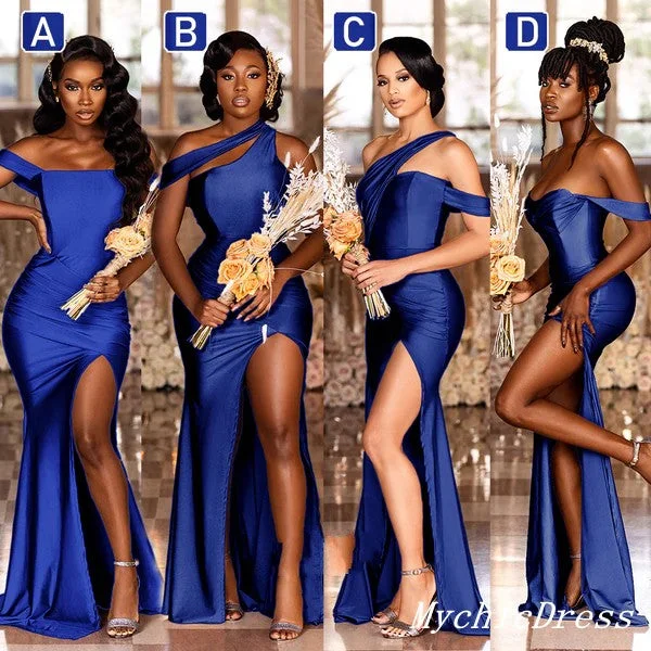 Chic Trend Collection Royal Blue Satin Bridesmaid Dresses Mismatched Sweetheart Satin Dresses Casual Elegance