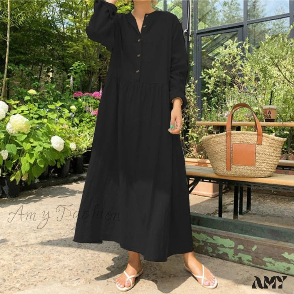 New Season Fashion Preview Amy Fashion - Casual Solid Long Shirt Dress Feminine Charm