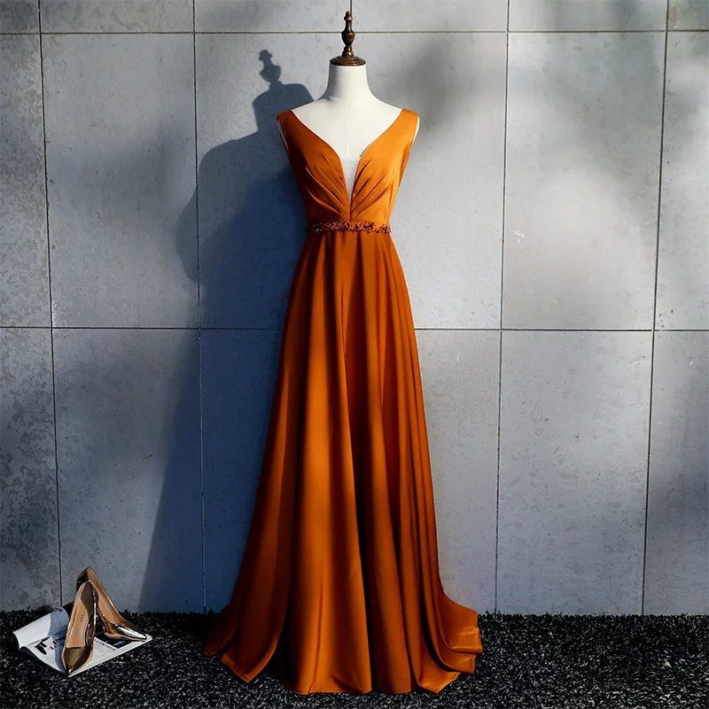 Imeless Style Satin evening Dresses,Orange prom dress, Sexy party dress, V-neck fomal Dresses Final Clearance